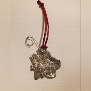 Vintage Pewter Birds Ornament with Red Cord- By Seagull Company (Canada)